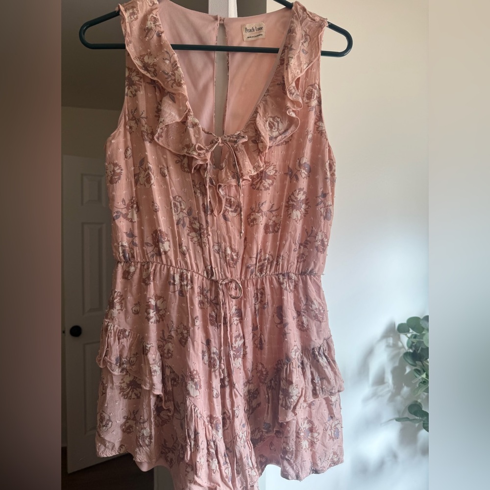 Peach Love California Floral Pink Ruffle Jumpsuit